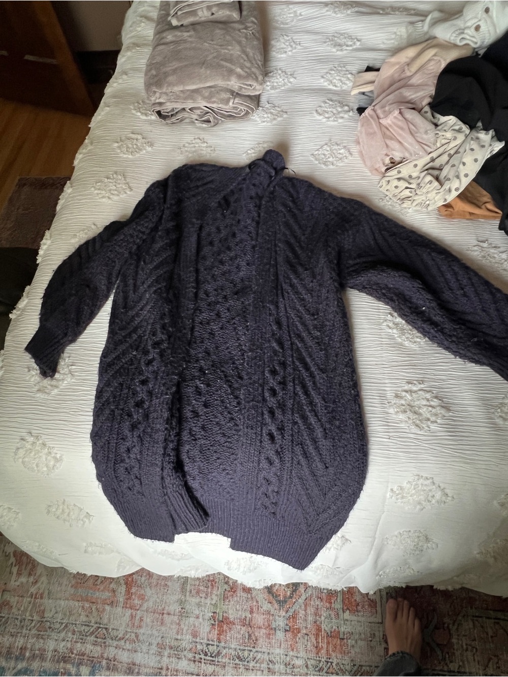 Cozy Cable-Knit Open Cardigan Sweater - Dark purple